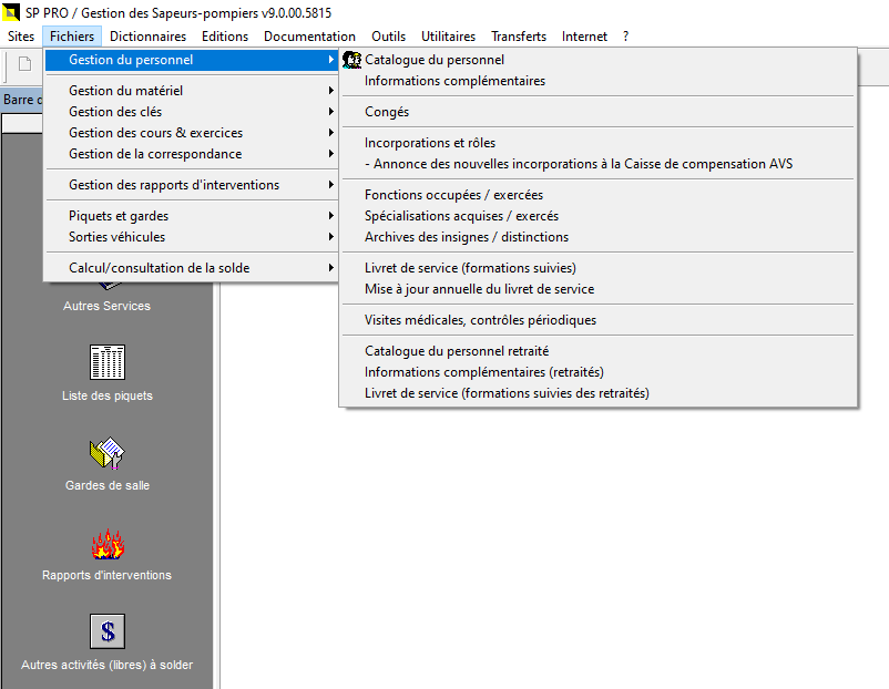 Software menu